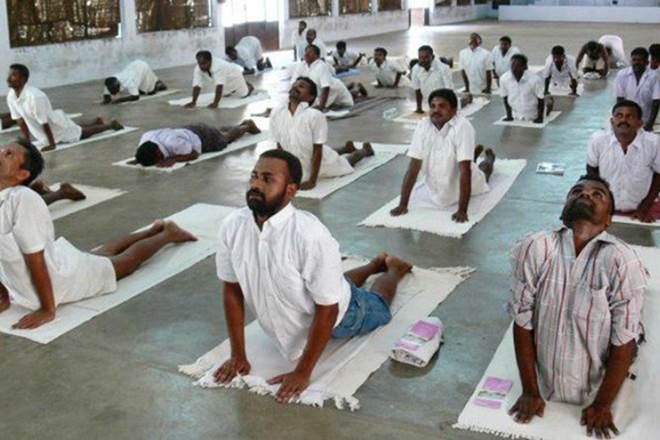 Prisoners performing Yoga