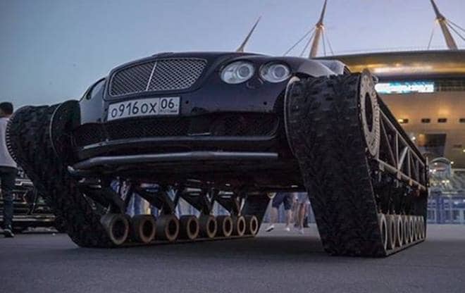 Russian YouTube channel AcademeG built the Ultratank, placing a first-generation Bentley Continental GT on a custom set of heavy duty tracks. The builder apparently got the Continental GT for very cheap but it might as well have been because the Bentley's 6.0-litre twin-turbo W12 needed a list of expensive repairs, starting with new turbos.