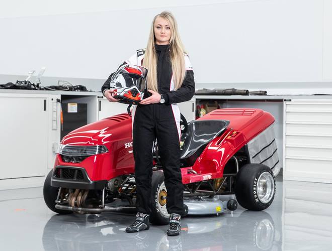 The team also took the opportunity while at the Lausiztring to put Mean Mower V2 through its paces on a longer run to see what it is really capable of, recording an incredible top speed of 150.99 mph (241.58 km/h). The time was once again independently recorded by Timing Solutions Limited using the VBOX data. (Pictured: Jess Hawkins with the Mean Mower)