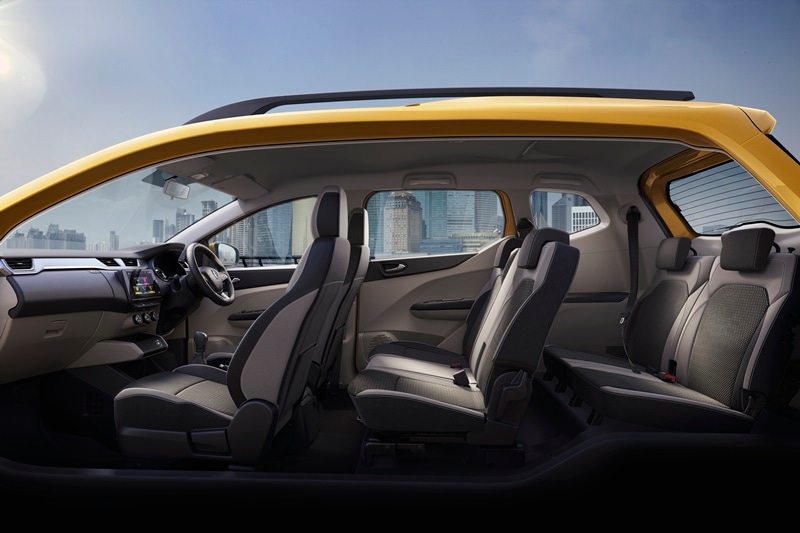 The Renault Triber offers flexible seating option. The second row can be folded down and also comes with a sliding feature. The third row, which can be completely removed, offers a central armrest and a dedicated mobile charging slot. All the three rows get their individual air-con vents.