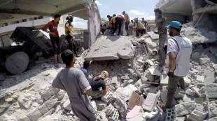 Russian and regime aircraft have since late April ramped up deadly bombardment of the Idlib region of about three million people in northwest Syria (Reuters photo)