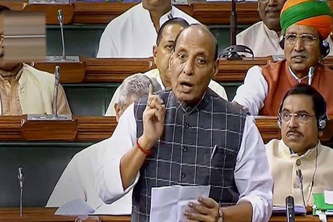 Making a statement in Lok Sabha, Rajnath Singh said mediation on the Kashmir issue is ruled out as it is a question of national pride for India. (PTI Photo)