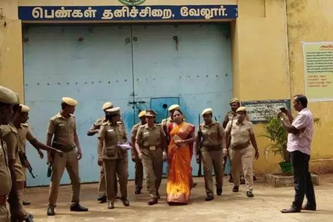 Nalini Sriharan, one of the seven convicts in Rajiv Gandhi assassination case, released on a month-long ordinary parole from Vellore central prison to attend her daughter's wedding.