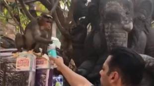 Salman khan offering water to monkey