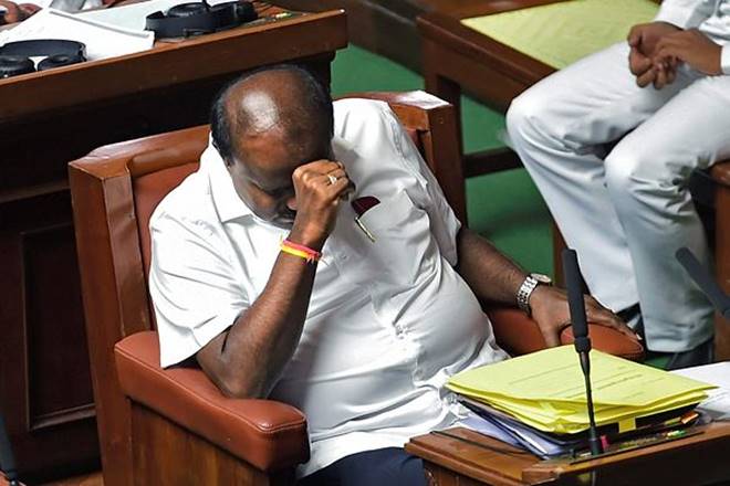 HD Kumaraswamy during the assembly session at Vidhana Soudha in Bengaluru. (PTI)