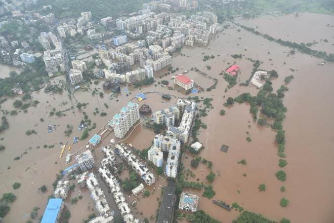 An aerial view shows a flooded area near Badlapur, in Maharashtra. (Reuters)