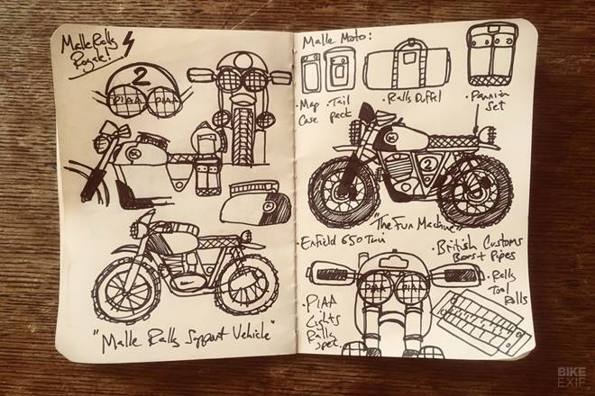 Robert and Jonny shared ideas and sketches before starting to strip the motorcycles. The two convinced friends and collaborators to loan them a few parts. “Our friends over at British Customs were on board immediately.” (Source: Bikeexif)