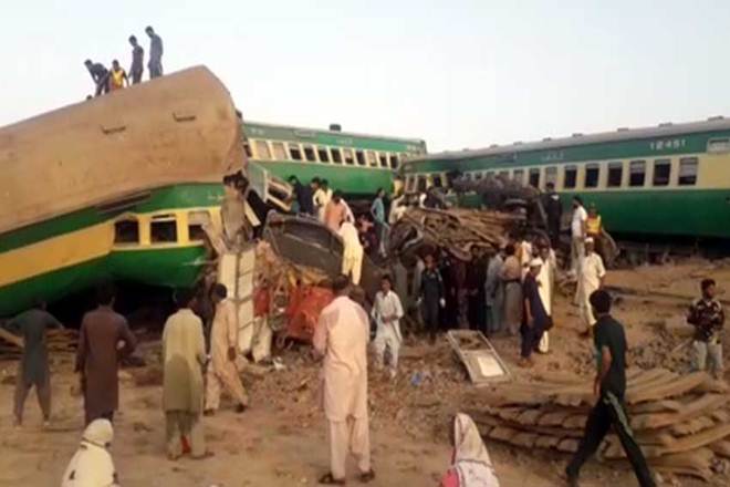 The engine of the Akbar Express was completely destroyed in the accident while three bogies were also damaged, police said. (Image Source: @RadioPakistan/twitter)