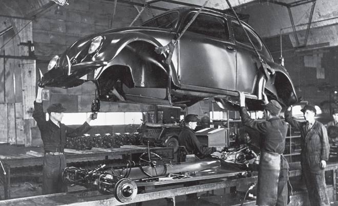 The 1934-45 model was born. Volkswagen Beetle was a simple yet sophisticated machine for its time with a distinctive design. But the Beetle's future hung in uncertainty for a bit since Hitler began World War II as the bug went into production.