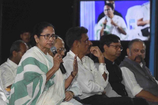 Chief Minister Mamata Banerjee chairing an administrative review meeting at Sanskriti Lokmancha in Purba Bardhaman (Twitter image)