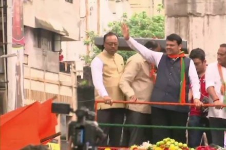 Fadnavis was here as part of his month-long 'Maha Janadesh Yatra', which he launched on Thursday. (ANI Photo)