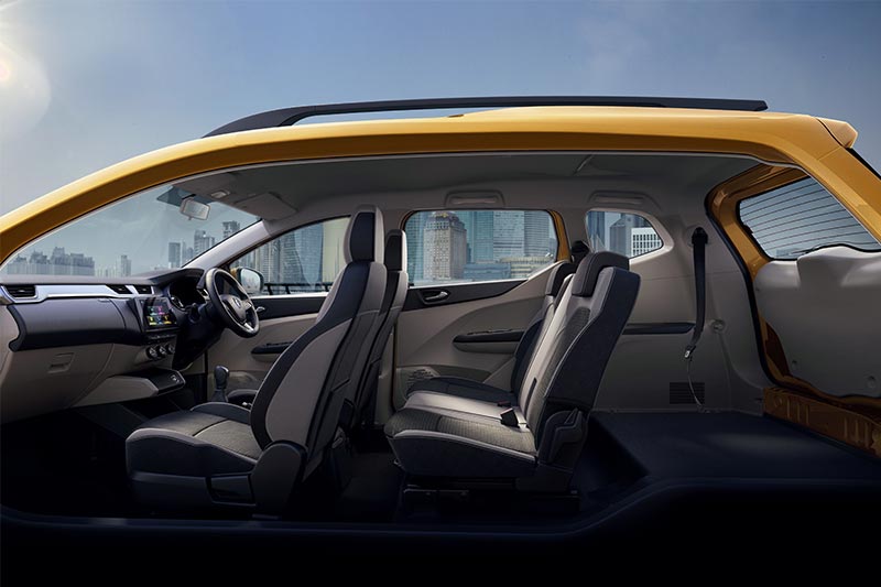 Renault has designed the Triber to offer modular seating options. What Renault is calling “EASYFIX” seats, this allows the third row of seats completely from the vehicle to allow for added luggage space. With the third row removed, the Triber is capable of 625 litres of boot space. Which can be further increased by folding down the second row of seats.