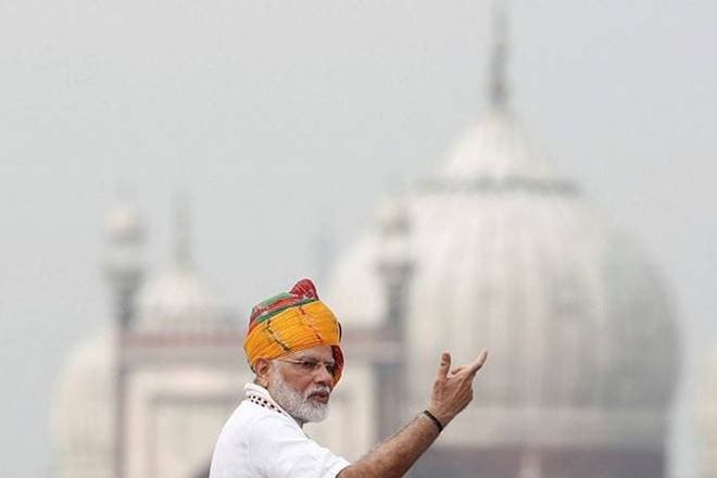 Prime Minister Narendra Modi addresses the nation during Independence Day celebrations at the historic Red Fort in Delhi.(Reuters)