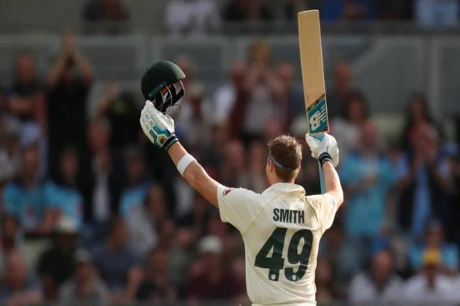 Smith celebrates his century. Smith celebrates his century.