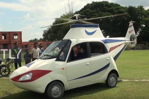 Amazing Video! Tata Nano modified into a Helicopter by man who fails to become a pilot