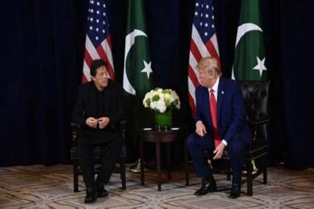 US President Donald Trump and Pakistani PM Imran Khan together at a meeting in New York on Monday.

