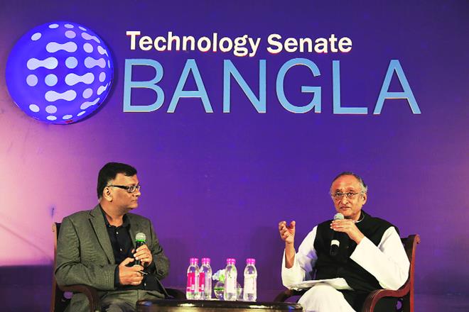 West Bengal finance & IT minister Amit Mitra (right) with Financial Express managing editor Sunil Jain at the Technology Senate BANGLA in Kolkata on Wednesday (Image: Partha Paul)