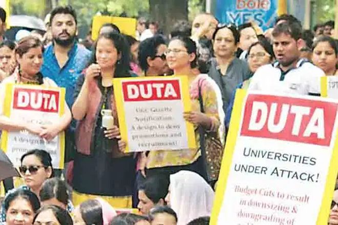 DUTA., DUTA protest, AAP govt, stoppage of funds, Delhi University, Manish Sisodia, india news DUTA., DUTA protest, AAP govt, stoppage of funds, Delhi University, Manish Sisodia, india news