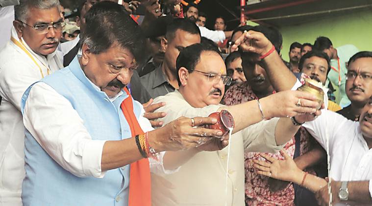 JP Nadda, tarpan, bjp party workers, west bengal, political violence in west bengal, Baghbazar ghat, TMC, Sayantan Basu JP Nadda, tarpan, bjp party workers, west bengal, political violence in west bengal, Baghbazar ghat, TMC, Sayantan Basu
