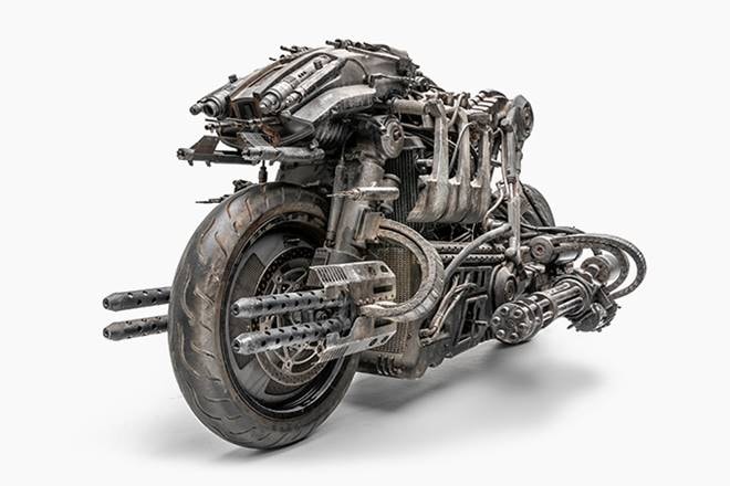 Apocalypse survival kit essentials - a baseball bat and a Ducati Monster 1100S that looks so sinister, the zombies appreciate the custom-build bike. If you've seen Terminator: Salvation, you'll definitely remember the Moto-Terminator killing machines. (Photo: Peterson Automotive Museum)