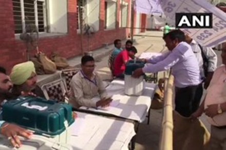 Polling officers leave from Ambala for their respective polling booths ahead of Haryana Assembly Polls on Monday. (ANI Photo) Polling officers leave from Ambala for their respective polling booths ahead of Haryana Assembly Polls on Monday. (ANI Photo)