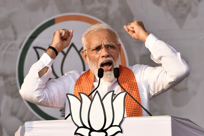 Prime Minister Narendra Modi speaks during an election campaign rally in Kharghar. 