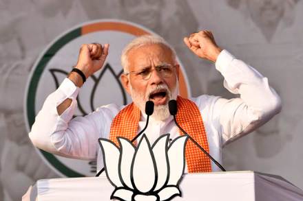 Prime Minister Narendra Modi speaks during an election campaign rally in Kharghar. 