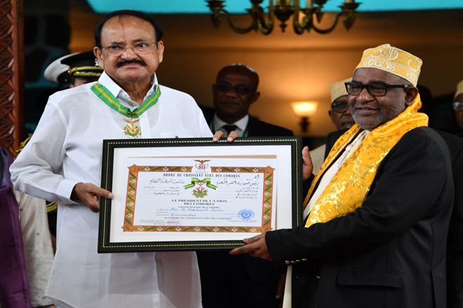 Venkaiah Naidu, Comoros, Order of the Green Crescent, Comoros highest Civilian Honour, Comoros news, Venkaiah Naidu Comoros Venkaiah Naidu, Comoros, Order of the Green Crescent, Comoros highest Civilian Honour, Comoros news, Venkaiah Naidu Comoros