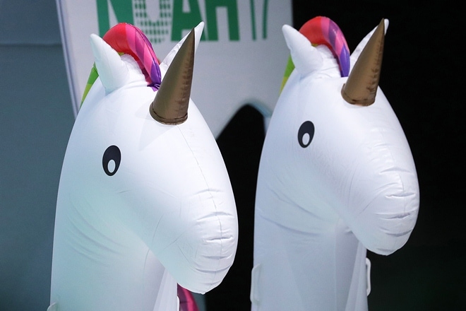 Inflatable unicorns stand on display at the Noah technology conference in Berlin, Germany, on Thursday, June 22, 2017. The conference, one of the tech industry's premier events, was launched in 2009 and runs June 8-9. Photographer: Krisztian Bocsi/Bloomberg Inflatable unicorns stand on display at the Noah technology conference in Berlin, Germany, on Thursday, June 22, 2017. The conference, one of the tech industry's premier events, was launched in 2009 and runs June 8-9. Photographer: Krisztian Bocsi/Bloomberg