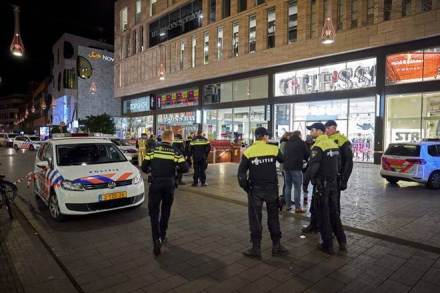 Dutch police block a shopping street after a stabbing incident in the center of The Hague, Netherlands, Friday (AP Photo)