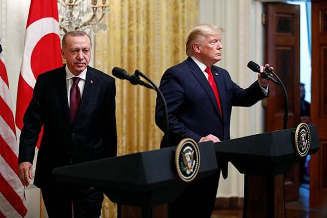 Erdogan used the meeting as a chance to defend his military offensive against US-backed Kurdish forces in northeastern Syria, some of whom have links to the separatists who have waged a violent campaign in Turkey for decades. (AP Photo)