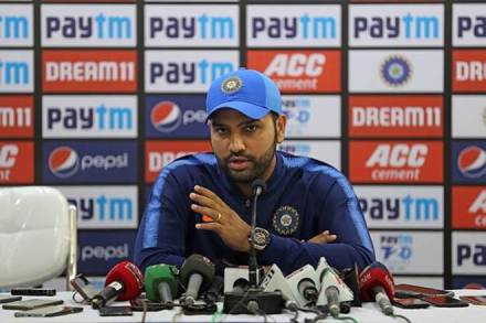 Rohit Sharma addresses a press conference ahead of their first T20 international cricket match against Bangladesh in New Delhi (AP Photo)