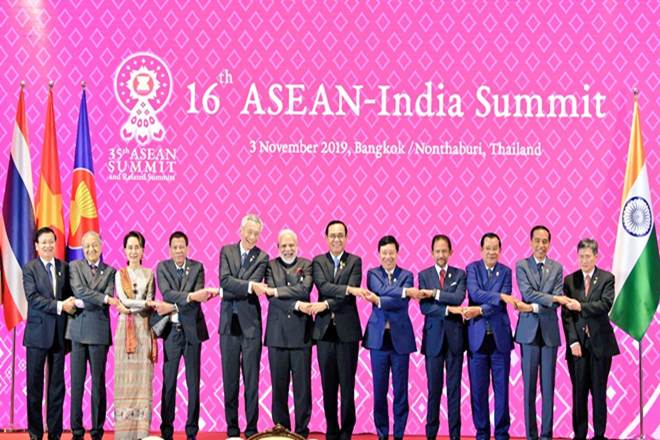 PM Modi and leaders of 10 other ASEAN countries at the 16th ASEAN-India Summit in Bangkok (Twitter)