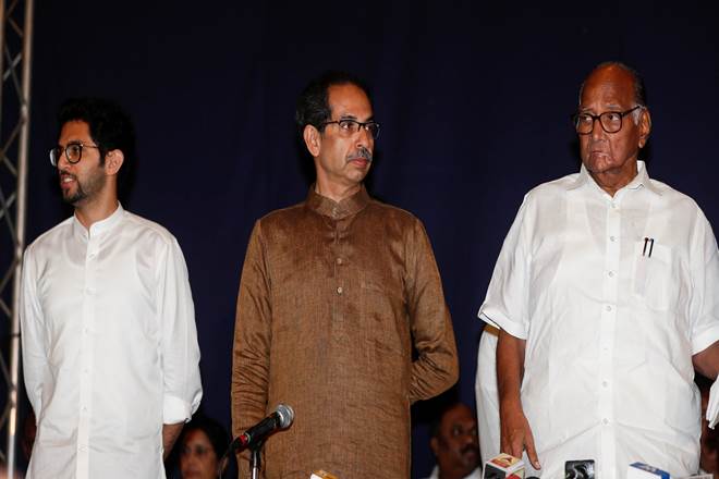Aaditya Thackeray, Shiv Sena chief Uddhav Thackeray and Nationalist Congress Party president Sharad Pawar (Reuters image) Aaditya Thackeray, Shiv Sena chief Uddhav Thackeray and Nationalist Congress Party president Sharad Pawar (Reuters image)