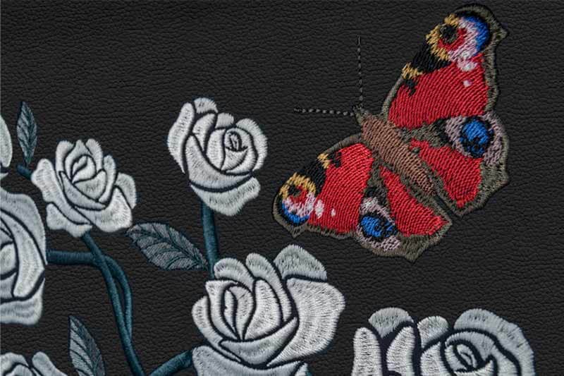 The Rose Garden at their facility in Goodwood was used as the inspiration for the design of the embroidery, for the designer Ieuan Hatherall, a Bespoke Designer for Rolls-Royce and it is the only place in the world where the Phantom Rose is grown.