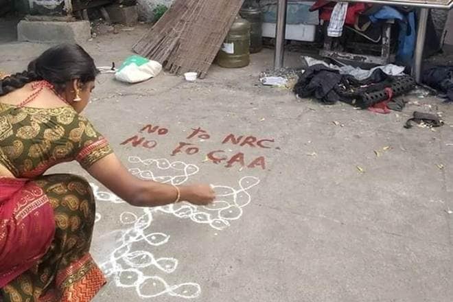 tamil nadu, chennai, anti caa protests, rangoli, citizenship act, citizenship protest