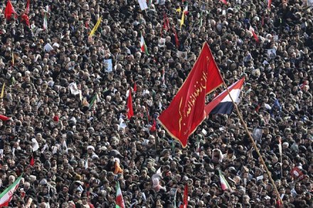Mourners attend a funeral ceremony for Iranian Gen. Qassem Soleimani and his comrades, who were killed in Iraq in a U.S. drone strike on Friday, at the Enqelab-e-Eslami (Islamic Revolution) square in Tehran, Iran (AP Photo)