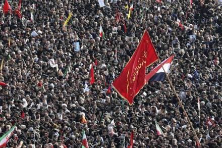 Mourners attend a funeral ceremony for Iranian Gen. Qassem Soleimani and his comrades, who were killed in Iraq in a U.S. drone strike on Friday, at the Enqelab-e-Eslami (Islamic Revolution) square in Tehran, Iran (AP Photo)