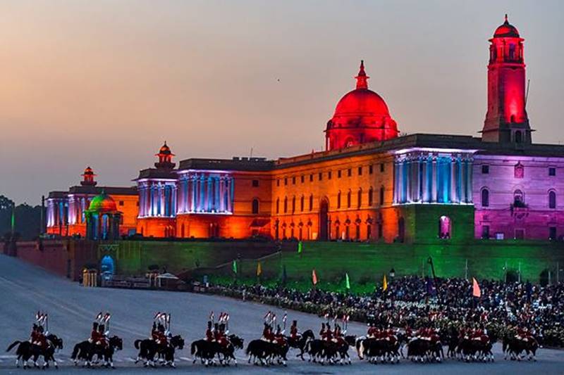 beating retreat 2020, beating retreat 2020 photos, beating retreat 2020 images, beating retreat 2020 india, beating retreat 2020 time, beating retreat 2020 date, beating retreat ceremony, beating retreat india, raisina hills lit up, rashtrapati bhawan lighting