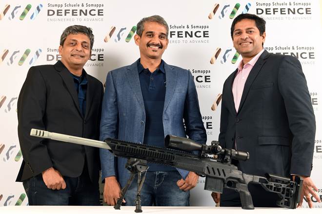Dinesh Shivanna, Chief Technology Officer, Satish R Machani, Managing Director and Vivek Krishnan, Chief Executive Officer of SSS Defence. (Photo: SSS Defence)
