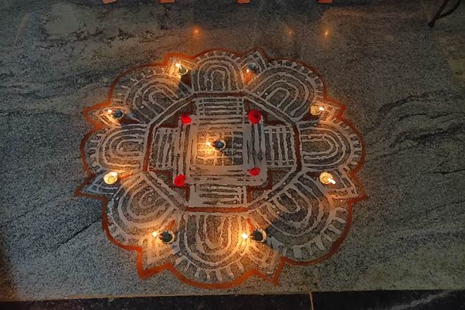 Drawing kolams signifies that Goddess Lakshmi is welcomed; while her sister Mudevi, who is believed to bring poverty, illness, laziness, and bad luck, is banished.