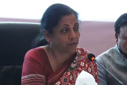 During the last three months, the GST collection crossed Rs one lakh crore every month, she said addressing a press conference here on budget 2020-21. (Twitter image)