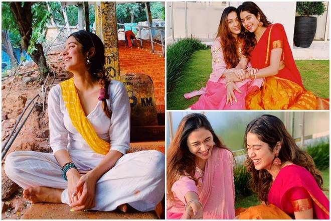 In another image shared on Instagram, Janhvi Kapoor is dressed in a simple white outfit with a bright yellow dupatta. In another image shared on Instagram, Janhvi Kapoor is dressed in a simple white outfit with a bright yellow dupatta.