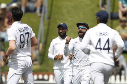 Earlier, New Zealand's debutant Kyle Jamieson and veteran Tim Southee took four wickets apiece as Indian innings folded in 68.1 overs. (Image: BCCI Twitter)