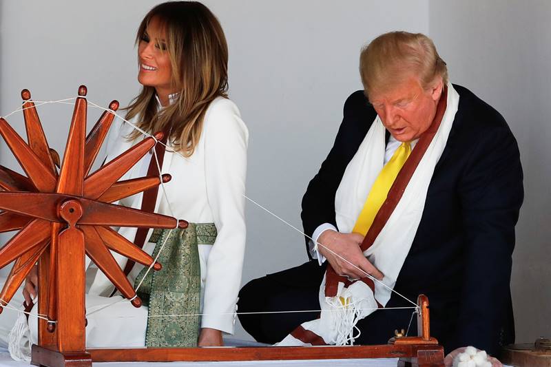 melania trump in india images, melania trump dress, melania trump fashion, melania trump dress images, melania trump india visit, delhi school, taj mahal, sabarmati ashram, motera stadium, namaste trump