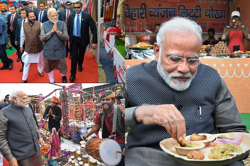 The Hunar Haat being organised by the Ministry of Minority Affairs at India Gate, New Delhi had a special visitor on Wednesday. Prime Minister Narendra Modi paid a surprise visit at the craft fest in the afternoon. The prime minister interacted with artisans and then ordered litti-chokha and kulhad chai for lunch. Images of PM Modi enjoying steaming Bihari delicacy soon went viral. PM Modi himself tweeted photos from his visit with the caption, ""Had tasty Litti Chokha for lunch along with a hot cup of tea... #HunarHaat." (PTI Images)