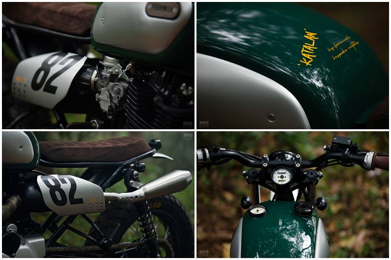 It gets 19" front rim from an Impulse, the 17" is from a Royal Enfield Himalayan, and the hubs are from a Honda CB Unicorn. Rear shocks come from a 150cc Yamaha commuter. Adhil figured that forks from a Hero Impulse would do the trick. However, he couldn't find a set. So, he sources a new set of triple clamps — he fitted those, and modded two other sets of forks to build what he needed. After all the effort though, he found a set of forks from an Impulse and ended up replacing them. (Images: Bikeexif)