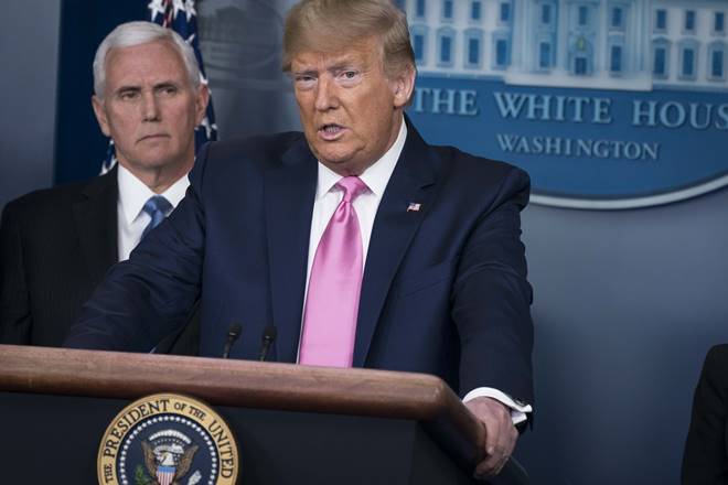 U.S. President Donald Trump speaks to the press about the threat of the coronavirus from the Briefing Room of the White House in Washington, D.C., U.S., on Wednesday, Feb. 26, 2020. President Trump announced Vice President Mike Pence will lead the Coronavirus Task Force. Photographer: Sarah Silbiger/Bloomberg