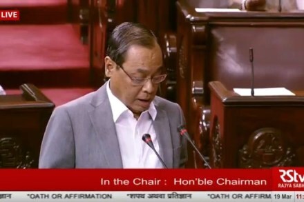 Ranjan Gogoi takes oath as a member of the Rajya Sabha. (Photo: Rajya Sabha TV Grab)