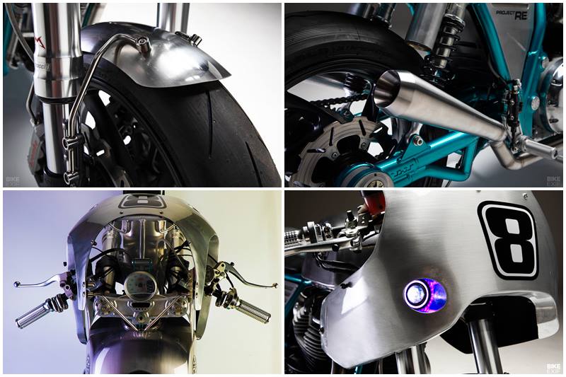 Bikeexif writes that the swingarm conversion proved to be challenging. It had to be narrowed on both sides to mount it to the Enfield frame. The team wanted to maintain the classic vibe and hence went for a twin-shock setup. The frame was modified to space the front sprocket outwards and rear sprocket inwards to let the Benelli's six-inch wheel sit centered. (Photos: Bikeexif)
